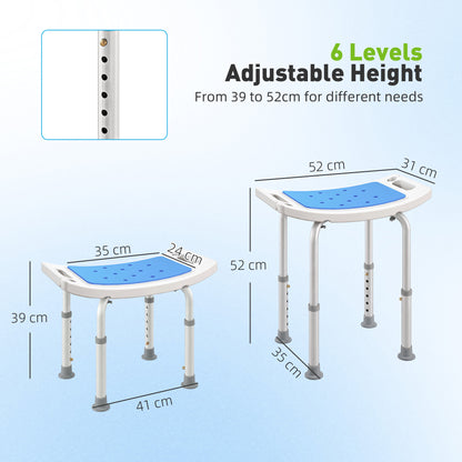 HOMCOM Shower Chair, Adjustable Height Shower Stool with Aluminium Frame and Non-Slip Feet, Bathtub Stool Seat with Padded Seat for Elderly Disabled Handicap, Blue