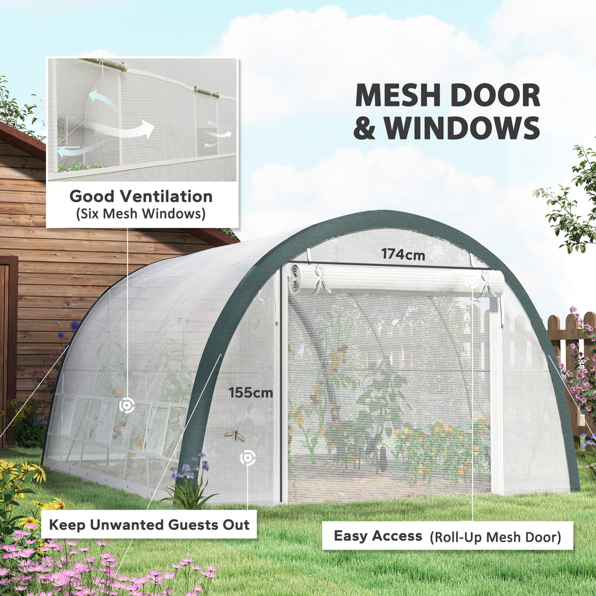 Outsunny 4 x 3(m) Walk-In Tunnel Greenhouse, with Accessories - White