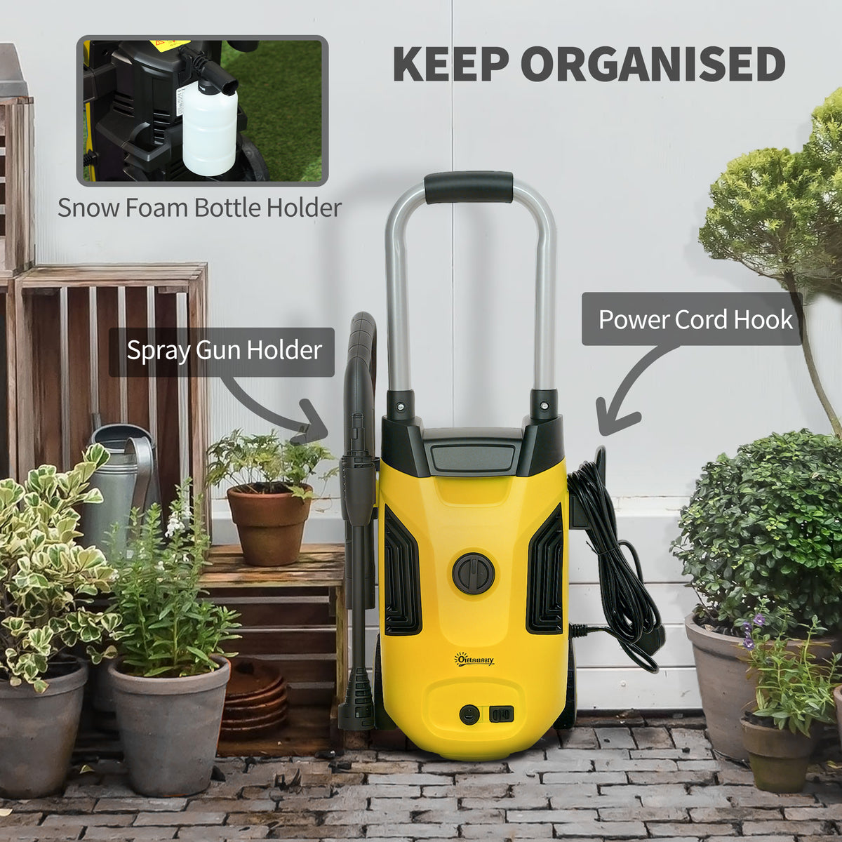 Outsunny 1800W 150-Bar Pressure Washer, with Adjustable Nozzle - Yellow