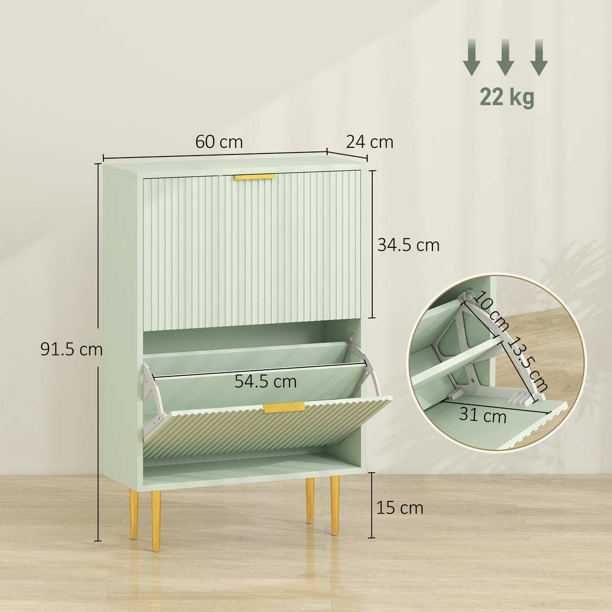 HOMCOM Elegant Two-Drawer Shoe Cabinet - Light Green