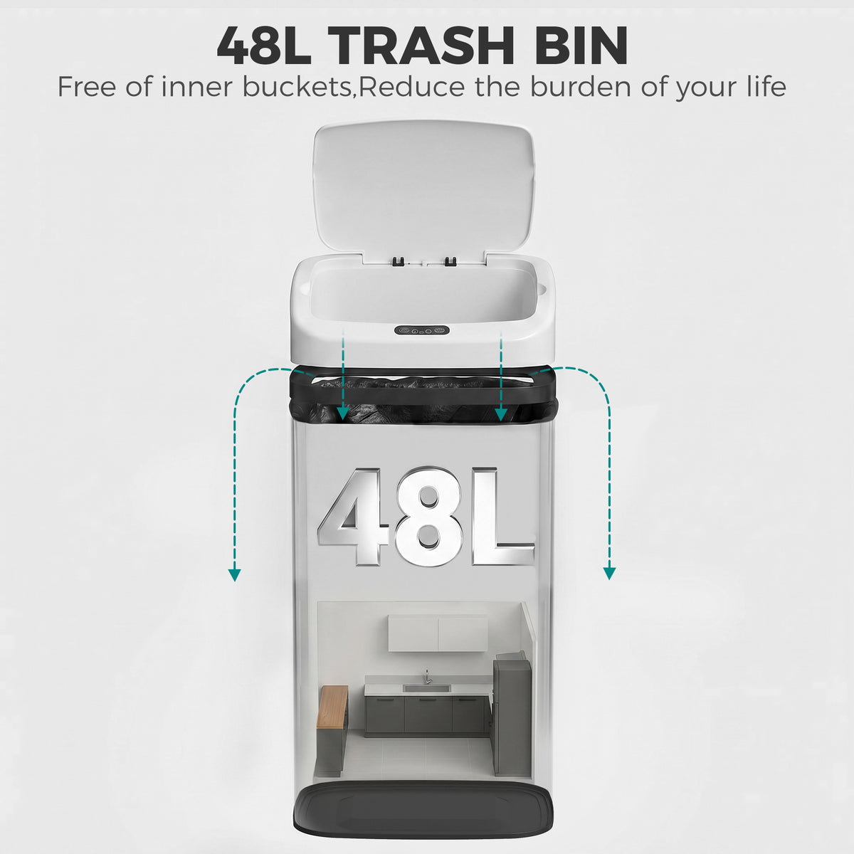 HOMCOM 48L Stainless Steel Sensor Bin - White