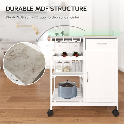 HOMCOM Kitchen Trolley with Wine Rack, Drawer, Open Shelf and Storage Cabinet for Dining Room, White