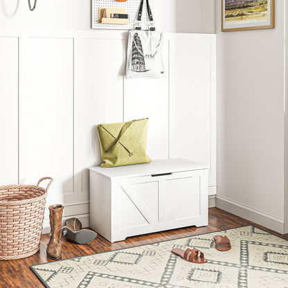 HOMCOM 100L Home Storage Box, with Safety Hinge - White Wood-Effect