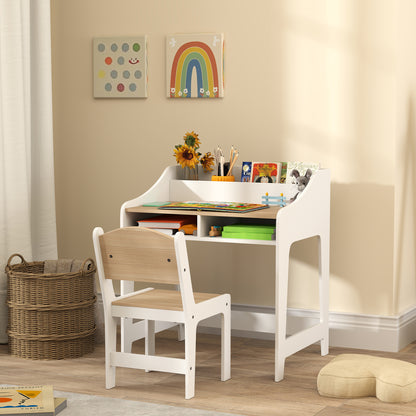 AIYAPLAY Kids Desk and Chair Set, Children Study Table with Storage and Shelves for Study Room, Gift for 3-8 Years, Natural