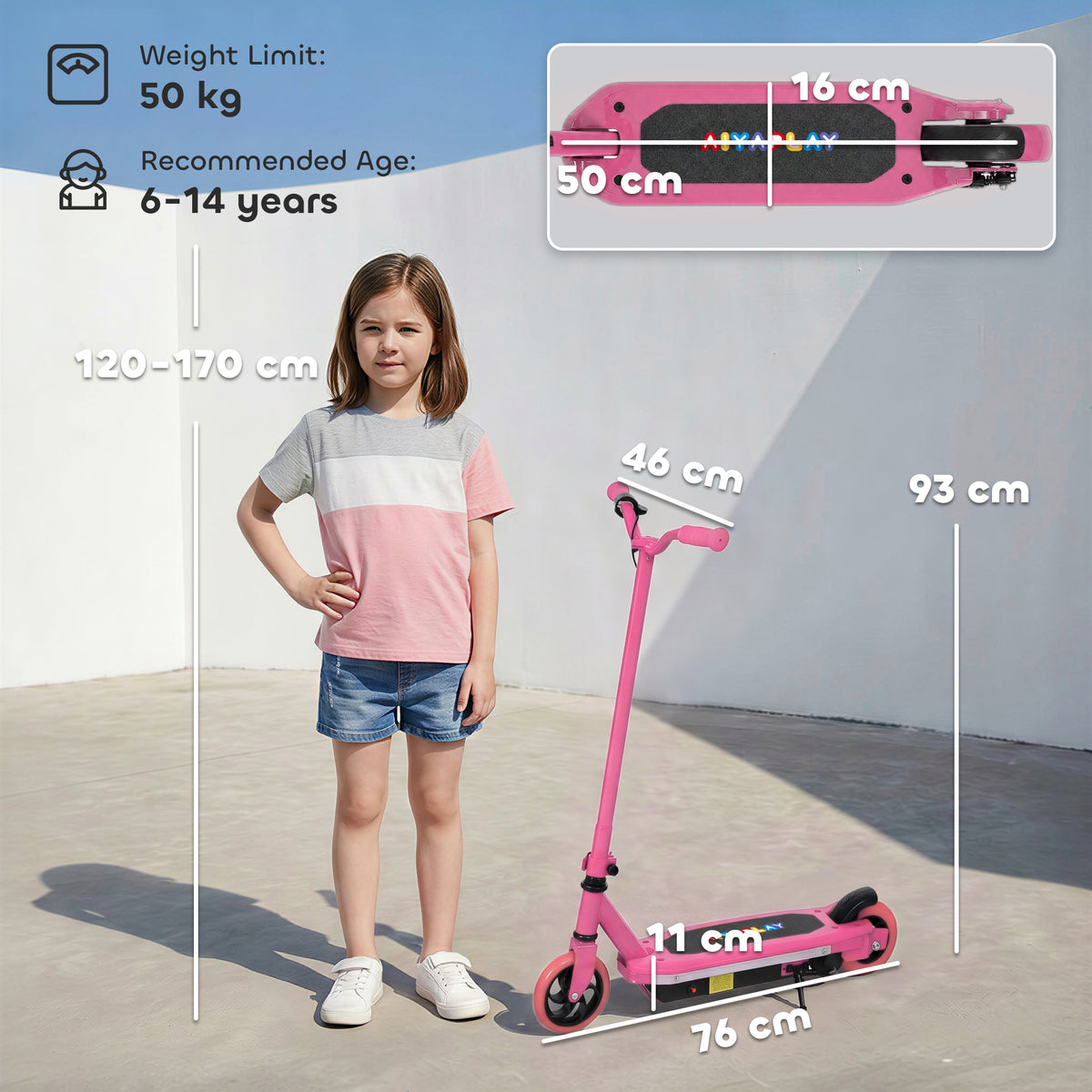 AIYAPLAY Electric Scooter for Kids 6-14 Years, with Colourful Lights, Pink