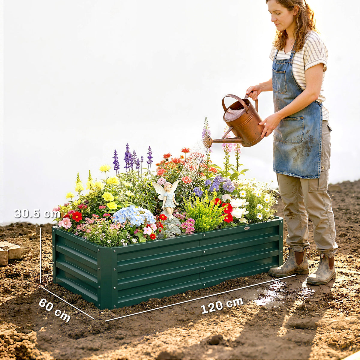 Outsunny Raised Beds for Garden, Galvanized Outdoor Planters, for Herbs and Vegetables, Use for Patio, Backyard, Balcony, Green