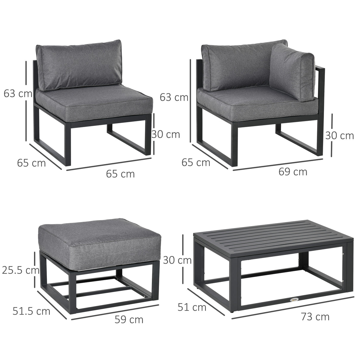 Outsunny 6 Piece Outdoor Couch, Sectional Sofa Set with Aluminum Patio Conversation Furniture, Grey