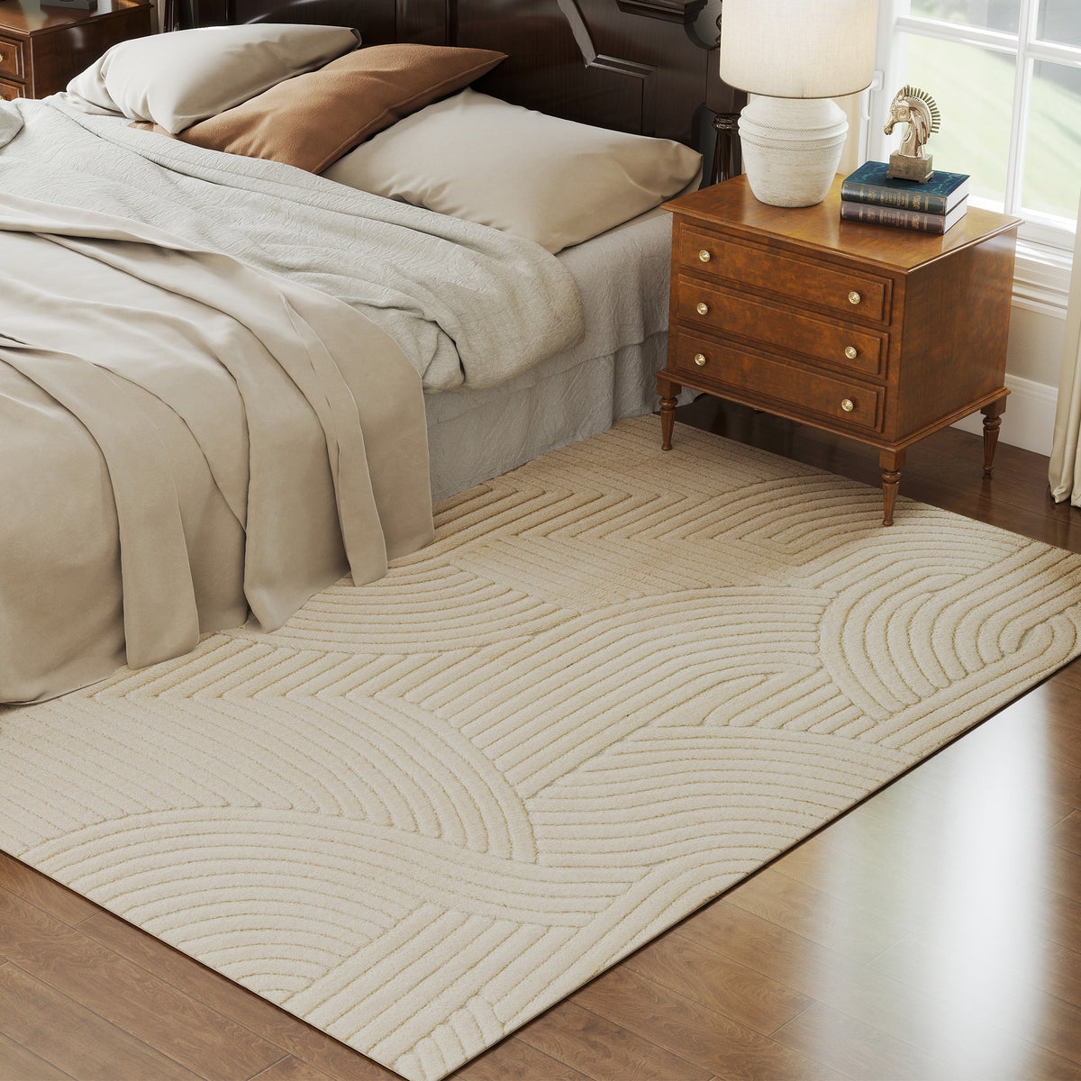 HOMCOM Modern Geometric Rug, Thick & Plush, Non-Slip, 230 x 160 cm, Cream, Living Room, Bedroom, Office