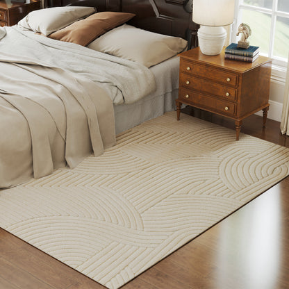 HOMCOM Modern Geometric Rug, Thick & Plush, Non-Slip, 230 x 160 cm, Cream, Living Room, Bedroom, Office