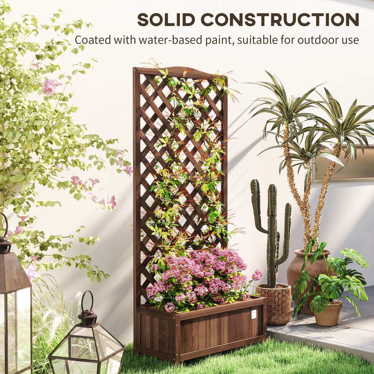 Outsunny Wooden Planter with Trellis, Freestanding Raised Bed for Garden with Lattice, Outdoor Planter Box for Climbing Plants, Vines, Flowers, 76 x 36 x 170 cm, Dark Brown
