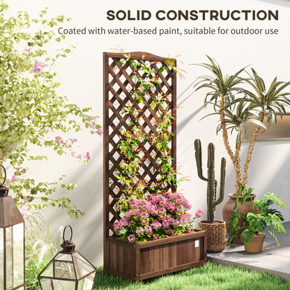 Outsunny Wooden Planter with Trellis, Freestanding Raised Bed for Garden with Lattice, Outdoor Planter Box for Climbing Plants, Vines, Flowers, 76 x 36 x 170 cm, Dark Brown