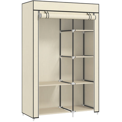 HOMCOM Fabric Wardrobe w/ Shelves Hanging Rail Foldable Wardrobe Cream