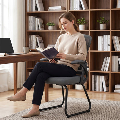 HOMCOM Office Chair, Ergonomic Desk Chair No Wheels with Mesh Backrest and Steel Legs for Home Conference Room, Dark Grey