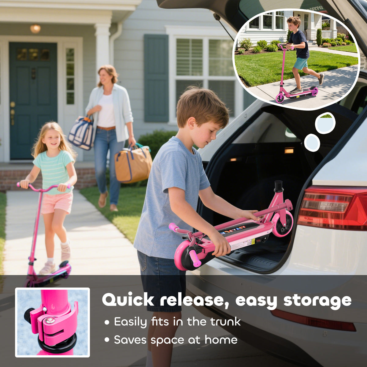 AIYAPLAY Electric Scooter for Kids 6-14 Years, with Colourful Lights, Pink