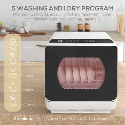 HOMCOM Six-Programme Countertop Dishwasher - White