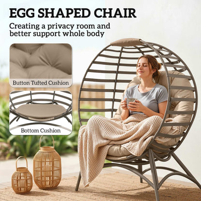 Outsunny Egg Chair with Cushion & Side Pocket - Sand