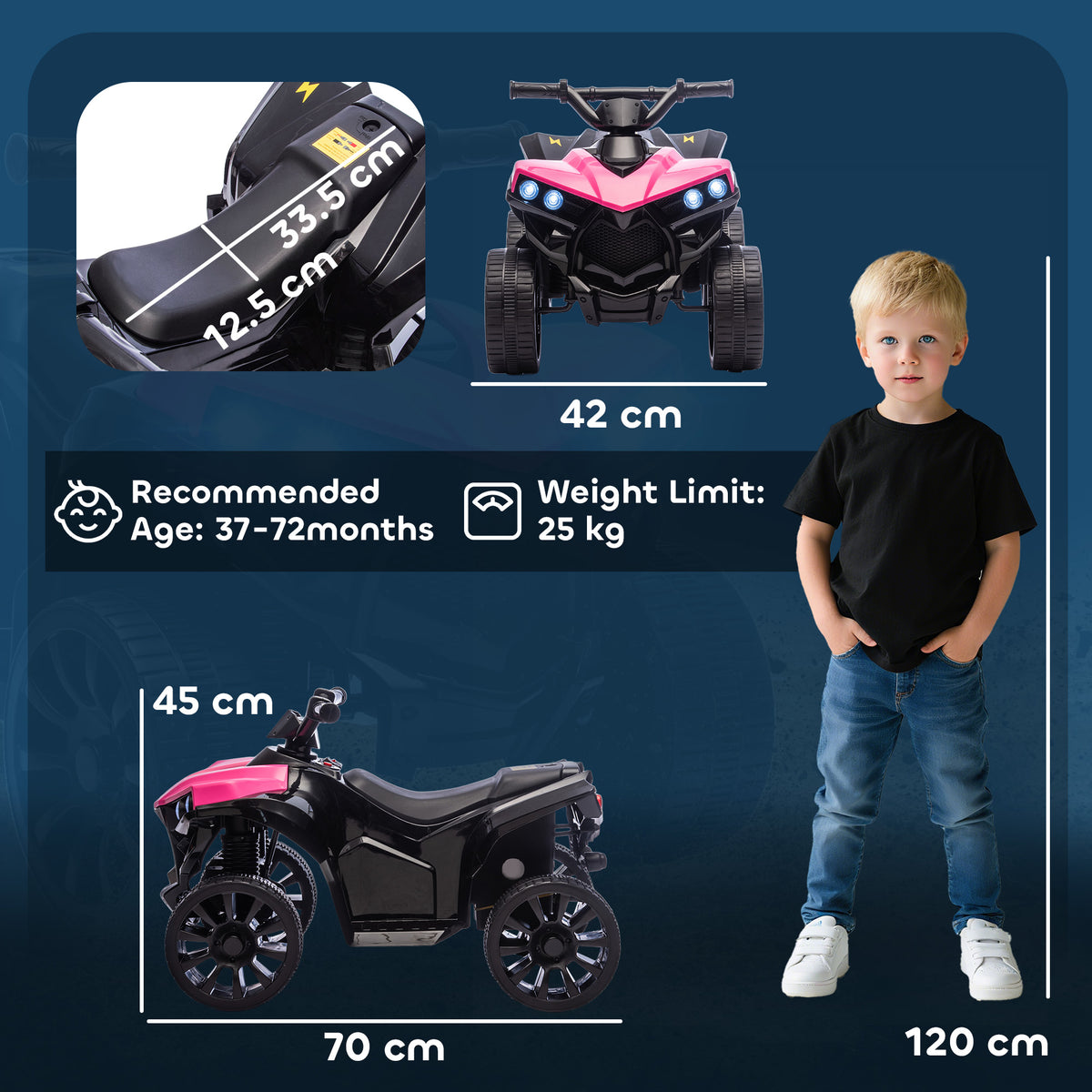 AIYAPLAY 6V Kids ATV, 4 Wheeler Electric Ride on Car with Music and LED Headlights, for Ages 18-56 Months Boys and Girls, Pink