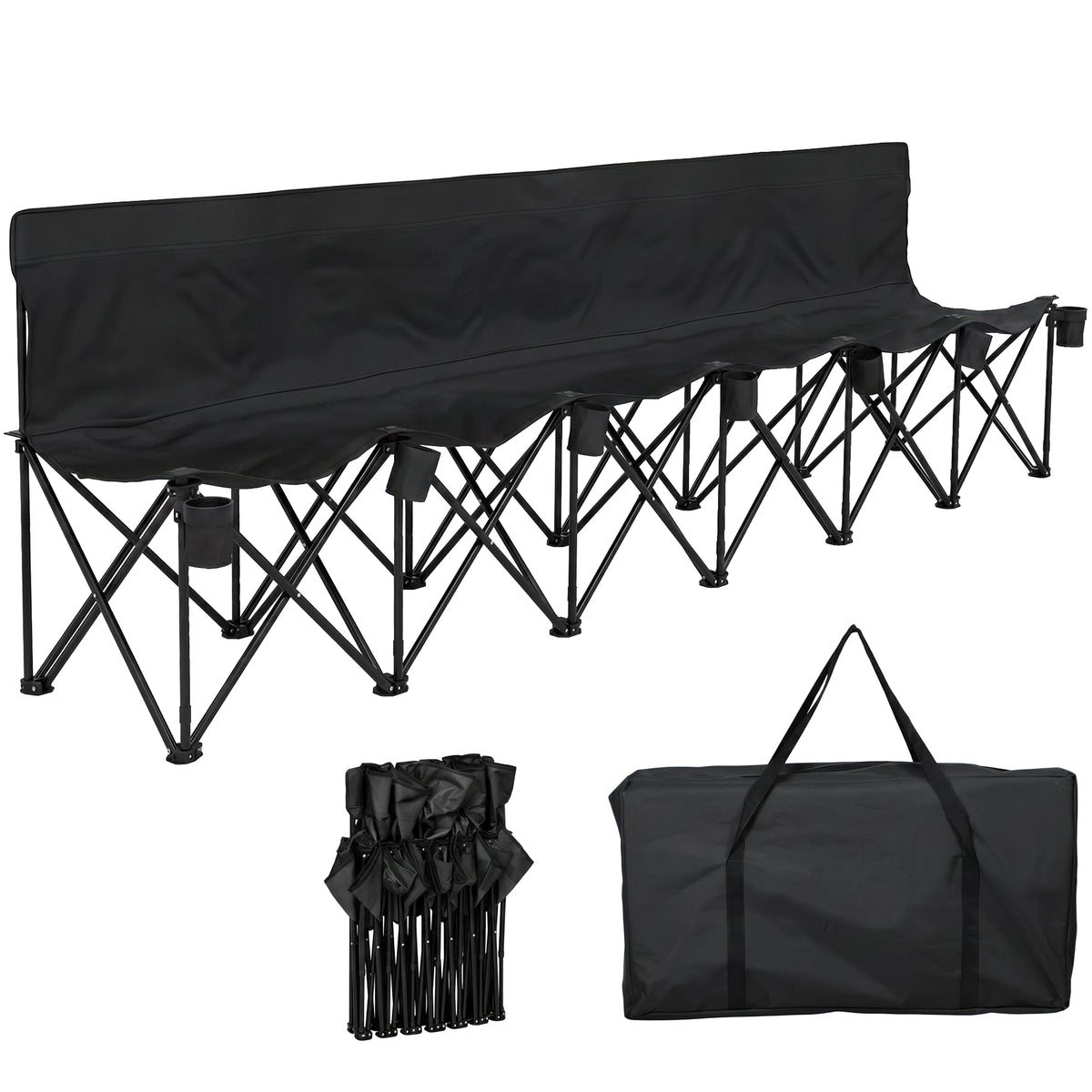 Outsunny 6 Seater Folding Camping Chair with Cup Holder & Carry Bag - Black