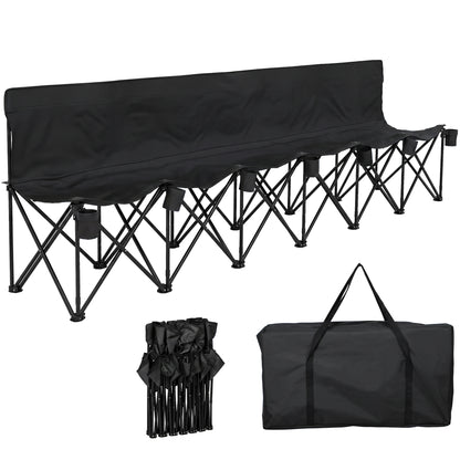 Outsunny 6 Seater Folding Camping Chair with Cup Holder & Carry Bag - Black