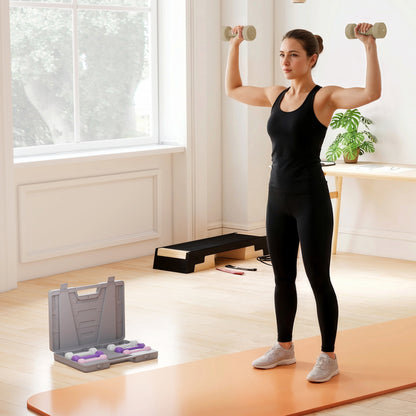 HOMCOM 10KG Dumbbells Set with Carry Case, Hand Weights for Women and Men Home Gym Weight Lifting Training, Pink, Purple, Grey, Brown