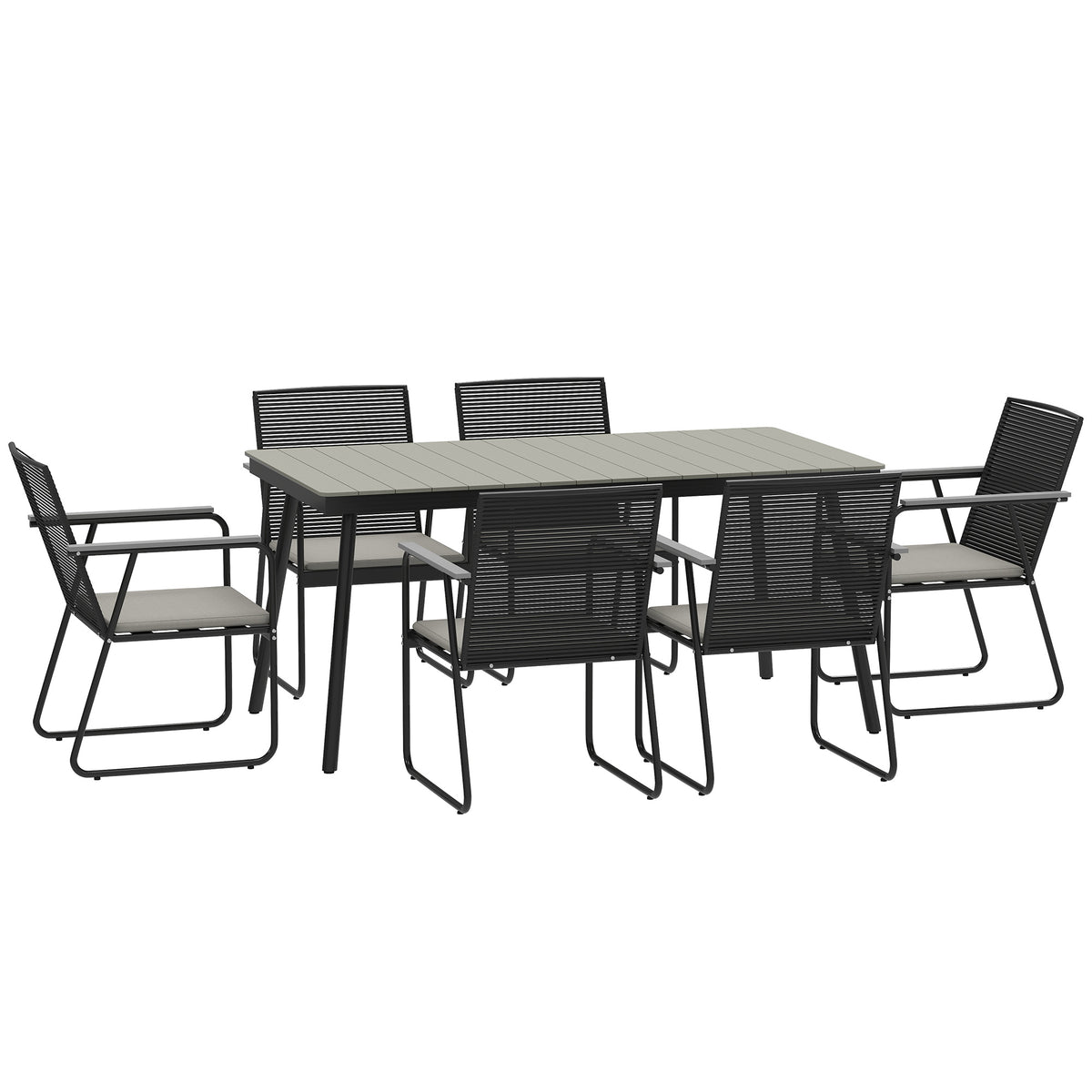 Outsunny 6‑Seater Garden Dining Set with Cushions, Rattan Backrest, Plastic Top, Garden Furniture Set, Grey