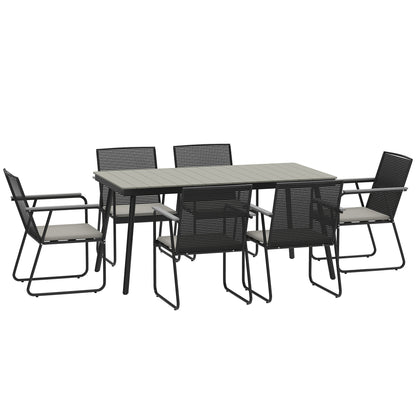 Outsunny 6‑Seater Garden Dining Set with Cushions, Rattan Backrest, Plastic Top, Garden Furniture Set, Grey