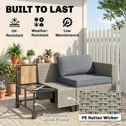Outsunny 5-Piece Rattan Patio Furniture Set with Corner Sofa, Footstools, Coffee Table, for Poolside, Dark Grey