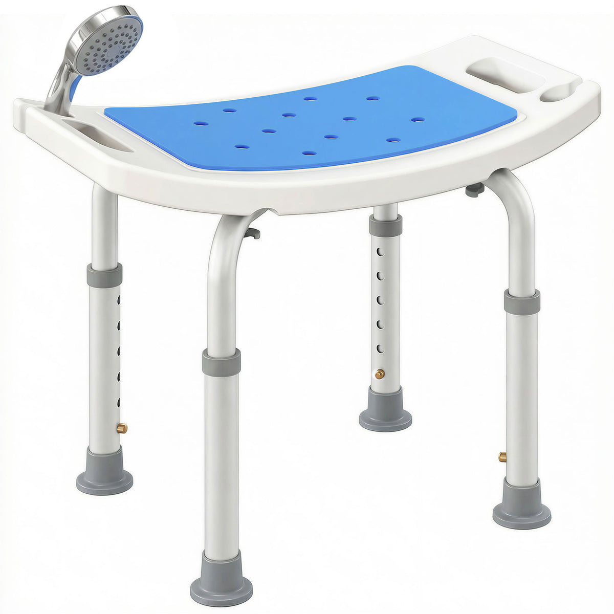 HOMCOM Shower Chair, Adjustable Height Shower Stool with Aluminium Frame and Non-Slip Feet, Bathtub Stool Seat with Padded Seat for Elderly Disabled Handicap, Blue