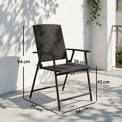Outsunny Set of Two Folding Rattan Seat Chairs - Black