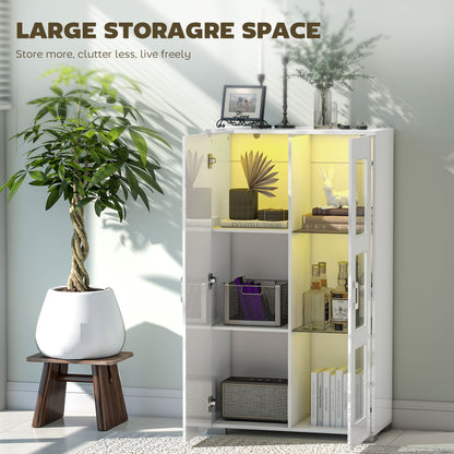 HOMCOM High Gloss Sideboard, Display Cabinet with 16-Colour RGB LED Lights and Remote Control, Modern Storage Cupboard with Glass Doors and Shelves for Living Room, Dining Room, Kitchen, White