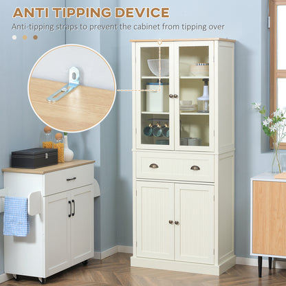 HOMCOM Freestanding Kitchen Cupboard, 5-tier Storage Cabinet with Adjustable Shelves and Drawer, Cream White