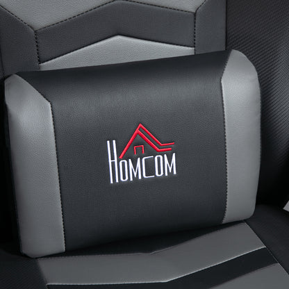 HOMCOM Small Leather Massage Recliner Chair with Ergonomic High Back Retractable Footrest Headrest Work Break Grey