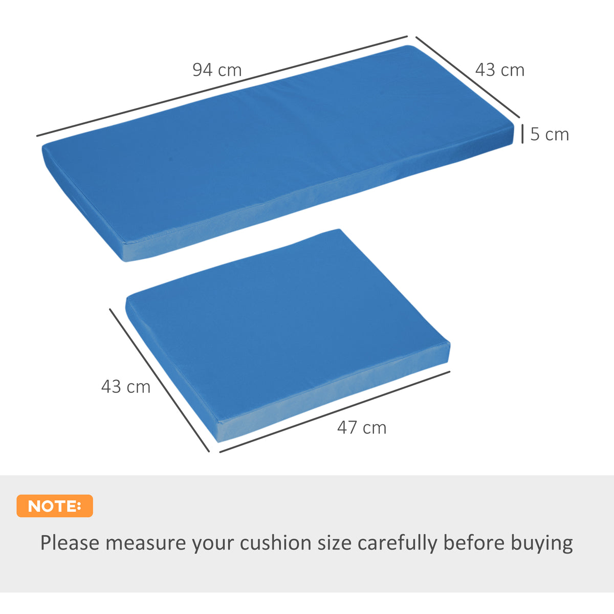 Outsunny Outdoor Seat Cushion Pads for Rattan Furniture, 3 PCs Garden Furniture Cushions,  Sky Blue