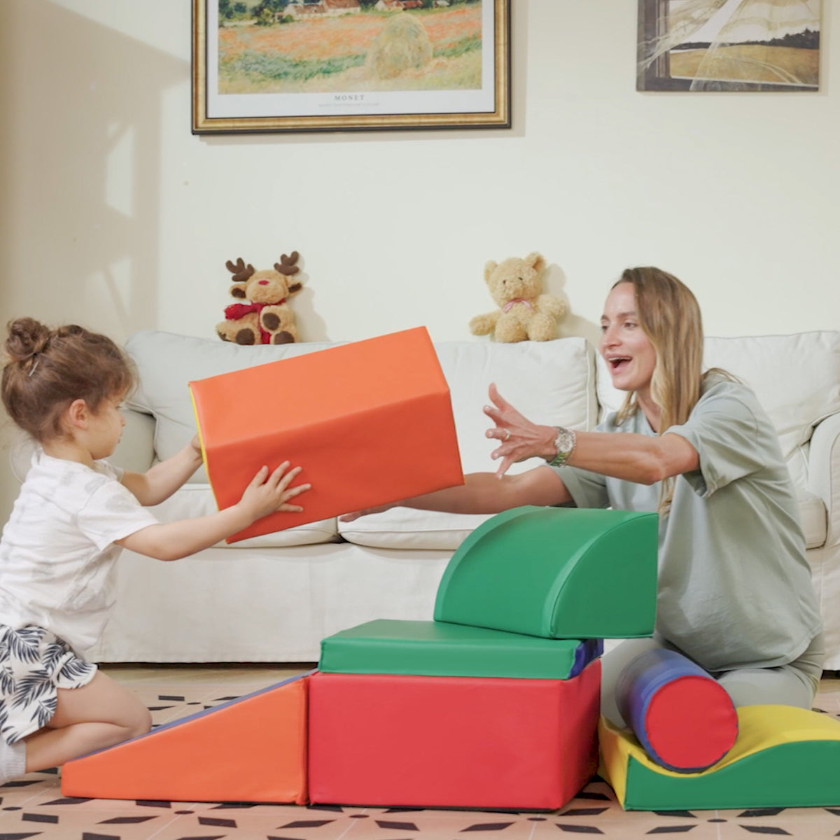 HOMCOM Soft Play Set, 7 Piece Foam Blocks, Toddler Climb and Crawl Activity Set for 1-3 Years, Soft Play Equipment for Building and Stacking, Educational Play, Red
