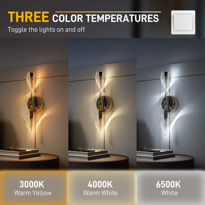 HOMCOM Led Wall Lamp 2 Pack, 13W Modern Indoor Spiral Wall Light, Colour Temperature Adjustable 3000K/4000K/6500K, for Bedroom, Living Room, Hallway, Stairs, Gold Tone