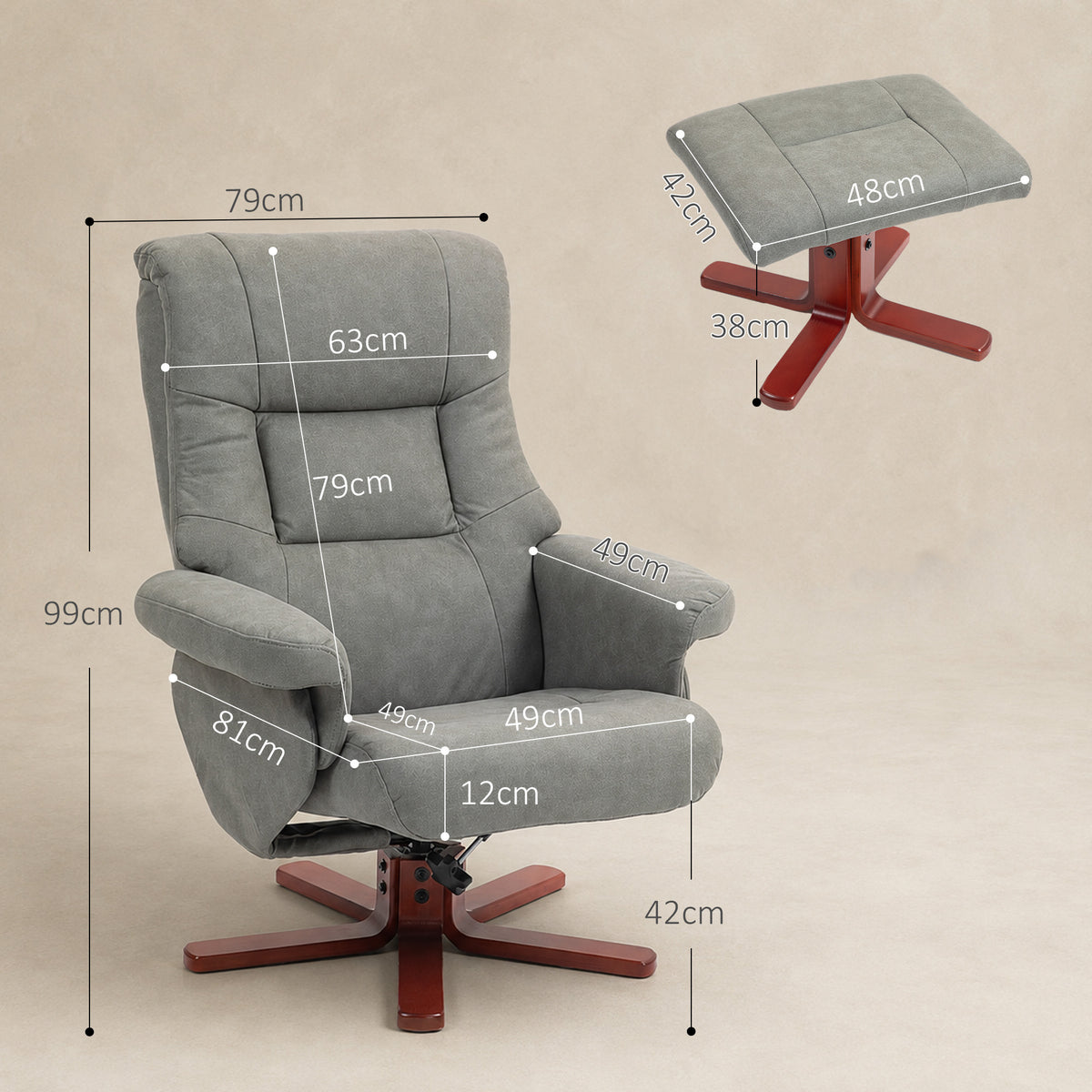 HOMCOM Faux Microfibre Leather Manual Recliner and Footstool Set - Grey