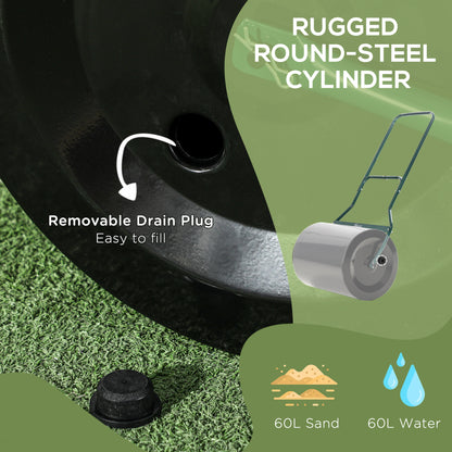 Outsunny φ50cm Steel Garden Lawn Roller Push Pull w/ Fillable Cylinder Water Sand Plug Lawn Flatten Seed Sow Rolling Drum w/ Handle