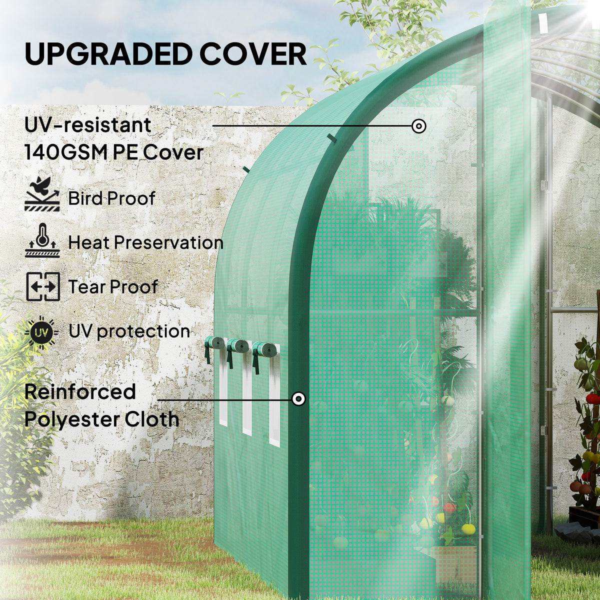 Outsunny 3 x 2 m Polytunnel Greenhouse, with Reinforced PE Cover, Windows and Doors - Green