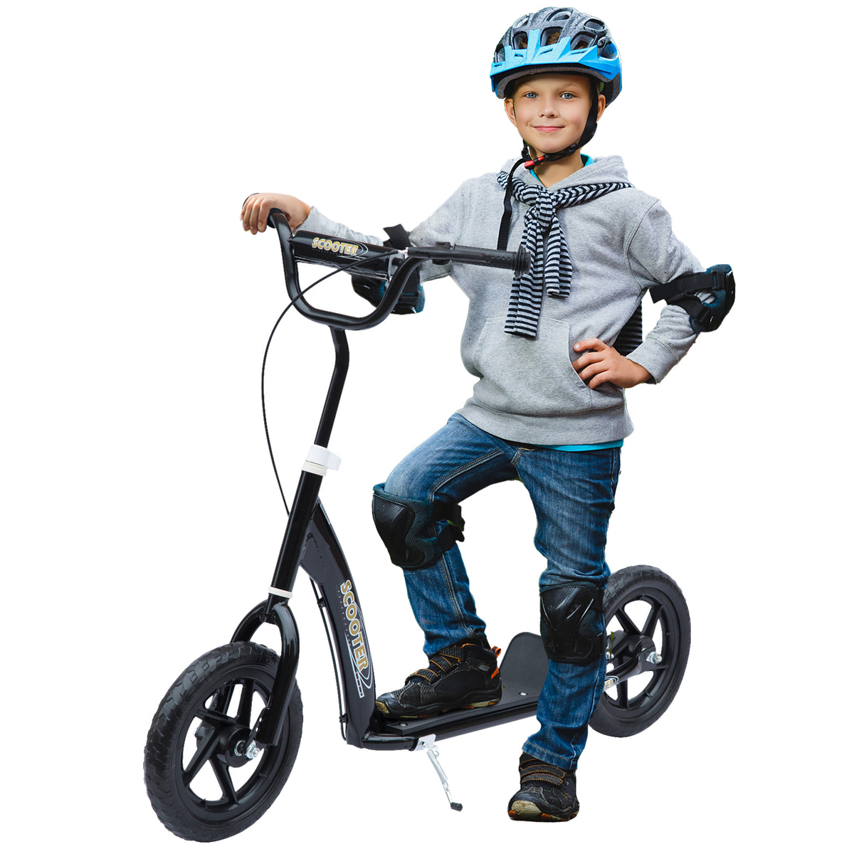 HOMCOM Kids Scooter Kick Scooter, with 12" EVA Tyres, Rear Brake, Big Wheels Scooter for 5-12 Years , Black