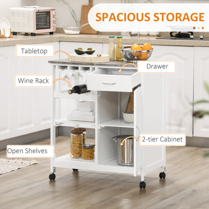 HOMCOM Kitchen Trolley with Wine Rack, Drawer, Open Shelf and Storage Cabinet for Dining Room, White