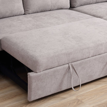 HOMCOM 3 Seater Sofa Bed, Pull Out Sofa Bed with Storage for Living Room, Light Grey