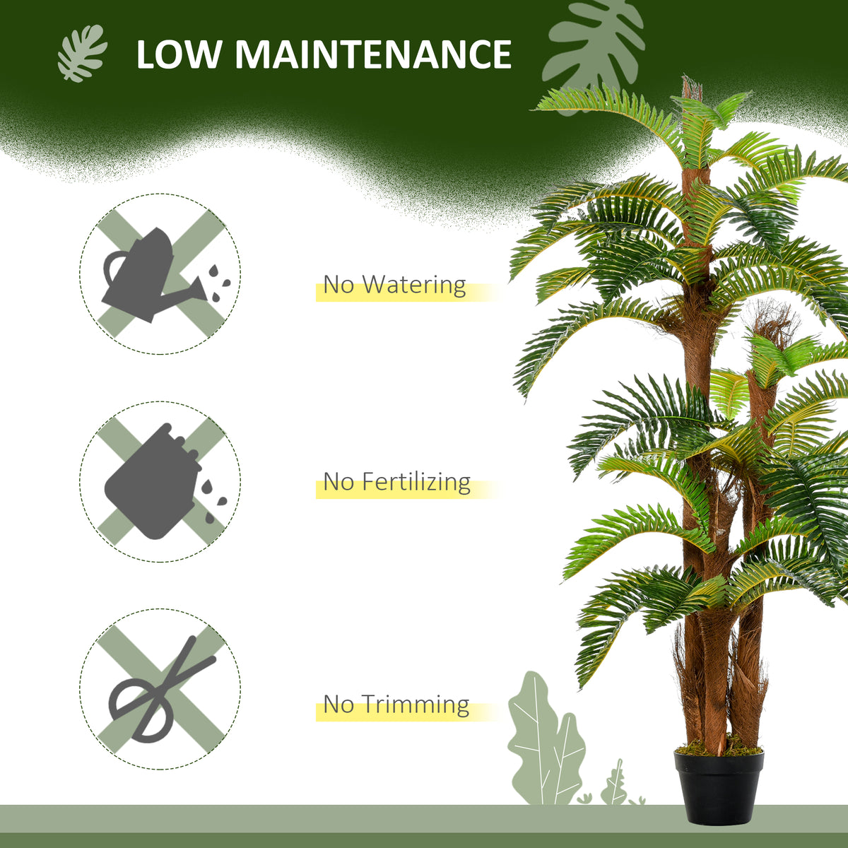 Outsunny Artificial Plant Tropical Fern in Pot, Fake Plants for Home Indoor Decor, 150cm, Green