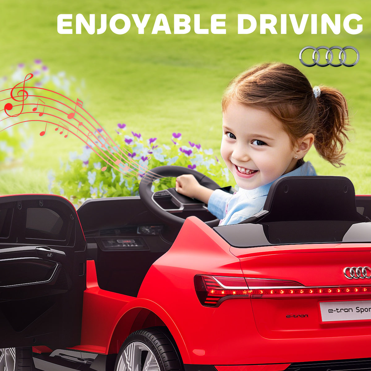 HOMCOM Audi E-tron Licensed 12V Kids Electric Ride on, Electric Car for Kids, with Parental Remote, Music Lights MP3, Suspension Wheels, for 3-5 Years, Red