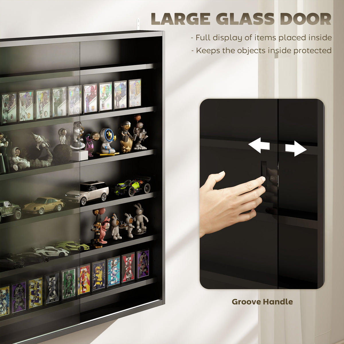HOMCOM Six Shelf Display Cabinet, with Glass Doors - Black
