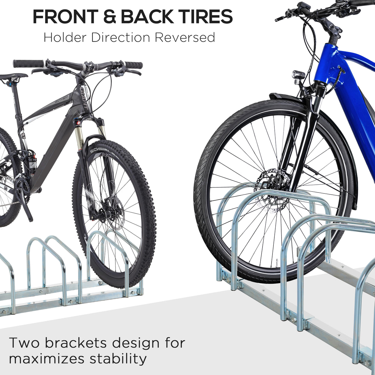 HOMCOM Bike Stand Parking Rack Floor or Wall Mount Bicycle Cycle Storage Locking Stand 110L x 33W x 27H (4 Racks, Silver)