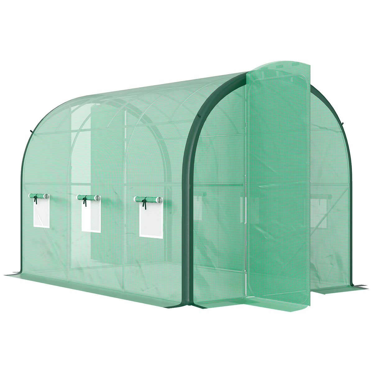 Outsunny 3 x 2 m Polytunnel Greenhouse, with Reinforced PE Cover, Windows and Doors - Green