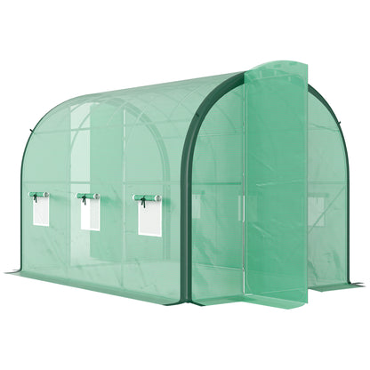 Outsunny 3 x 2 m Polytunnel Greenhouse, with Reinforced PE Cover, Windows and Doors - Green