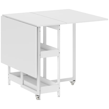 HOMCOM Four-Person Drop Leaf Table - White Wood-Effect