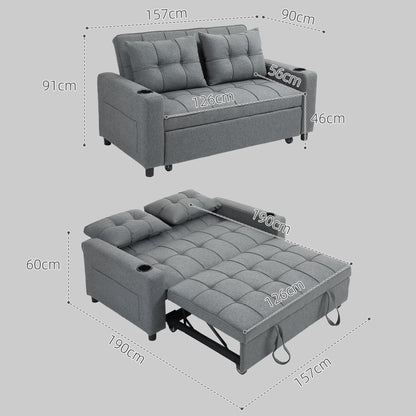 HOMCOM 2 Seater Sofa Bed Pull-Out Sofa Bed with 3-position adjustable backrest - Charcoal Grey