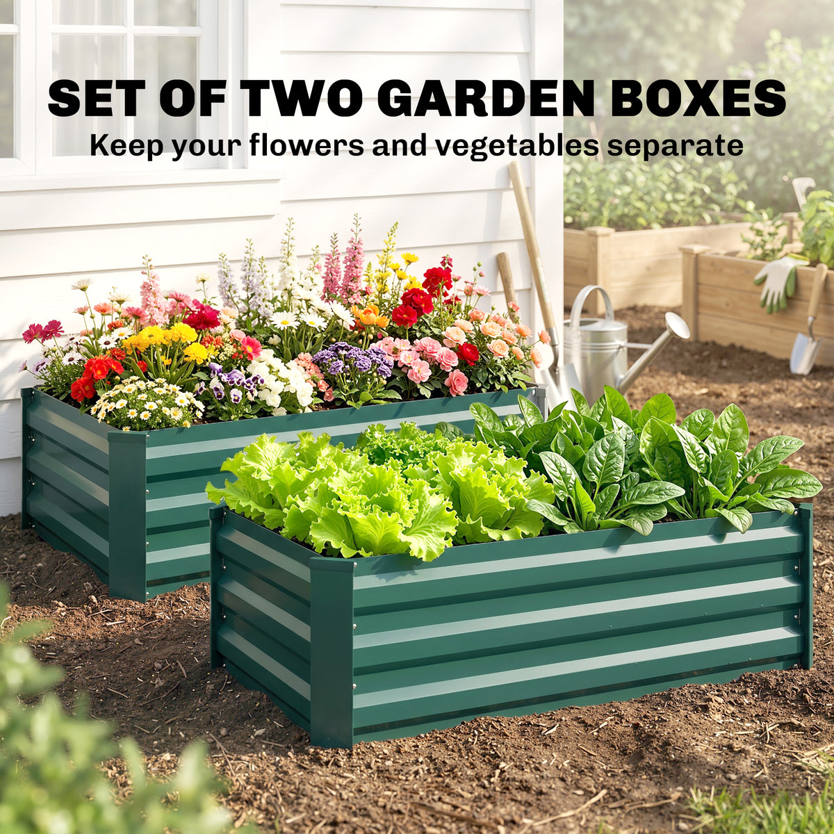 Outsunny Set of Two 100 x 60cm Steel Planter Boxes -Green